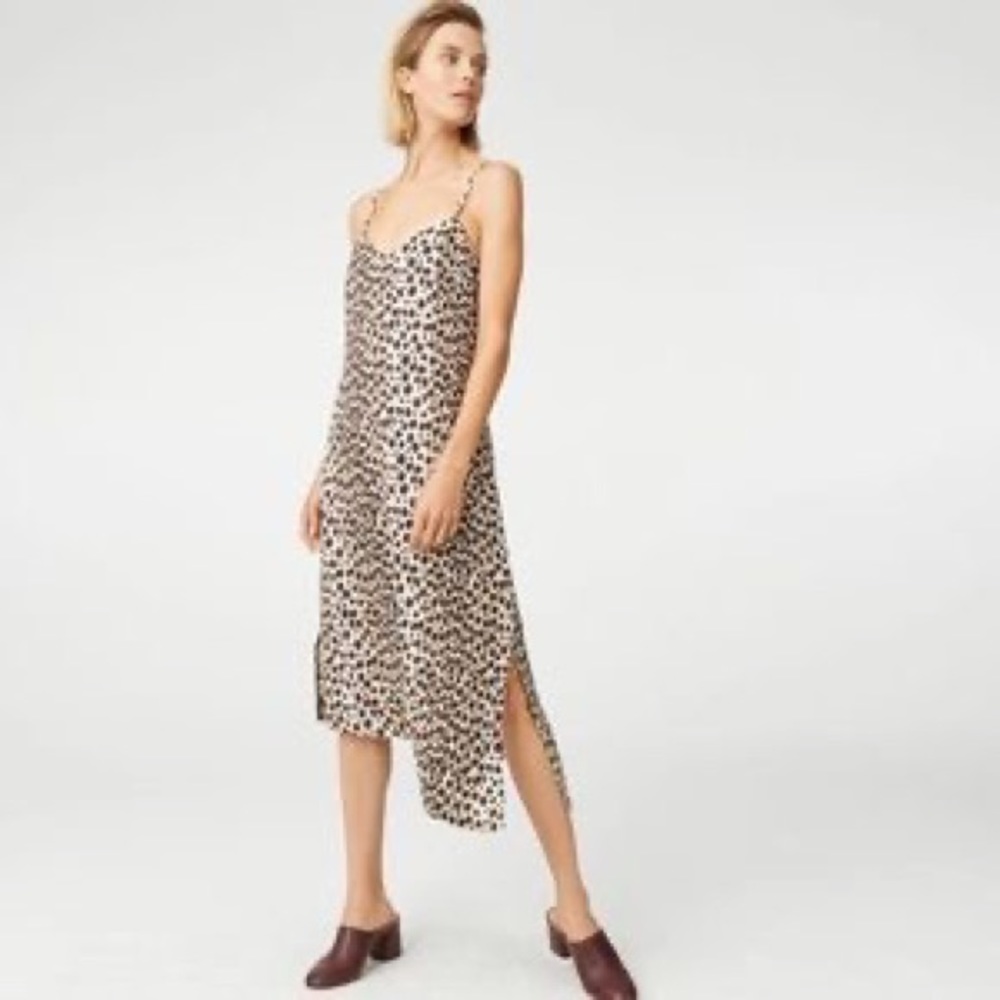 Club Monaco Beige and Black Leopard-Print Slip Midi Dress